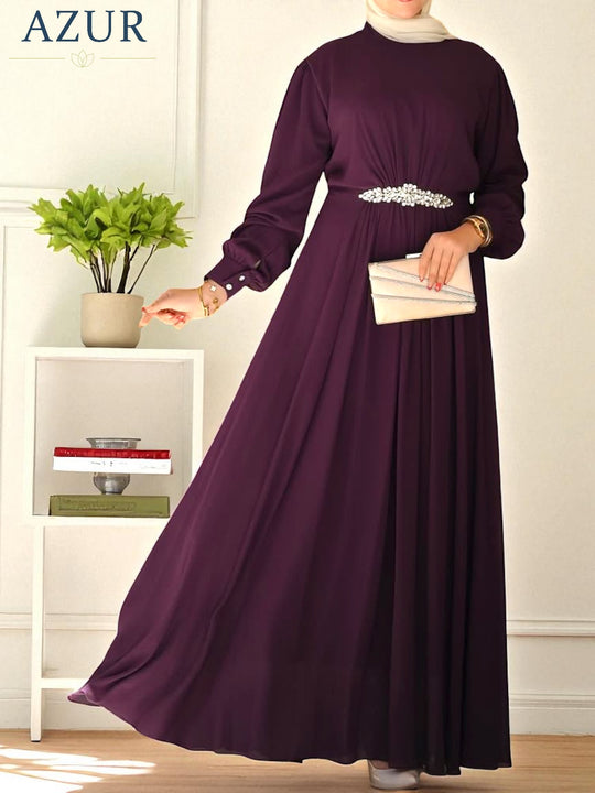 Elegant Double Georgette Maxi Gown with Embellished Waist Detail