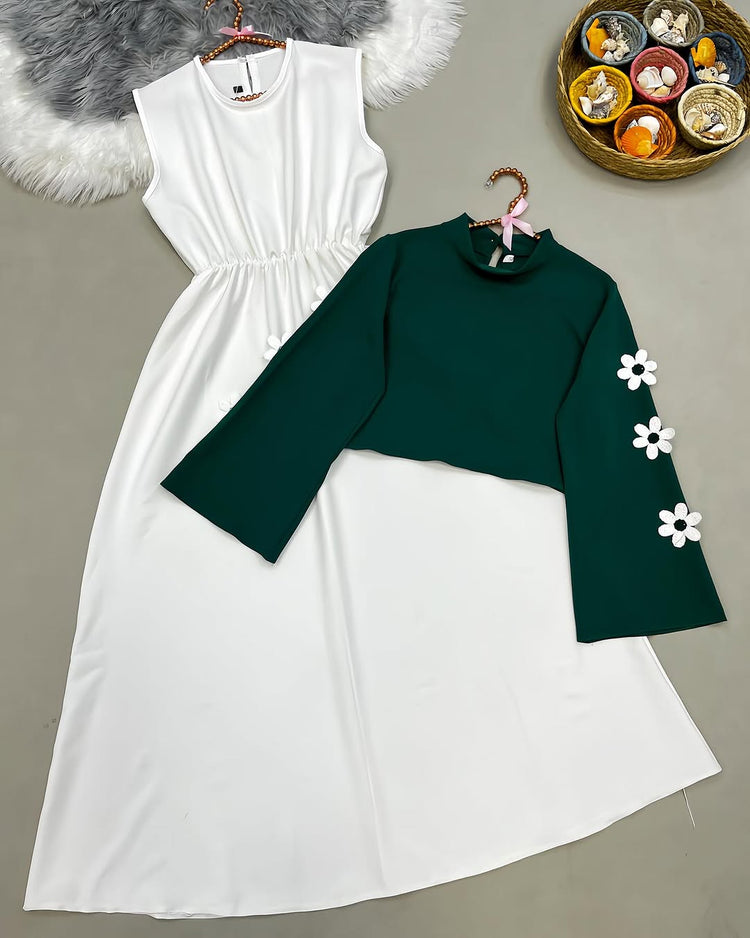 Elegant 2-Piece Double Georgette Dress with Floral Sleeve Details