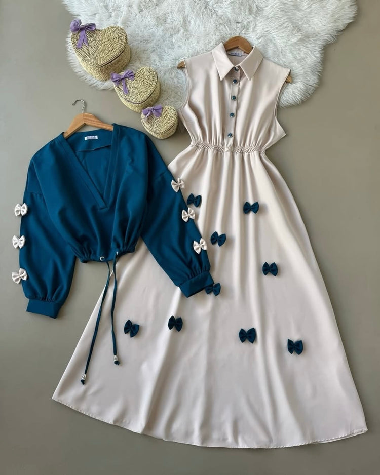 Bow Accent Double Georgette Two-Piece Set