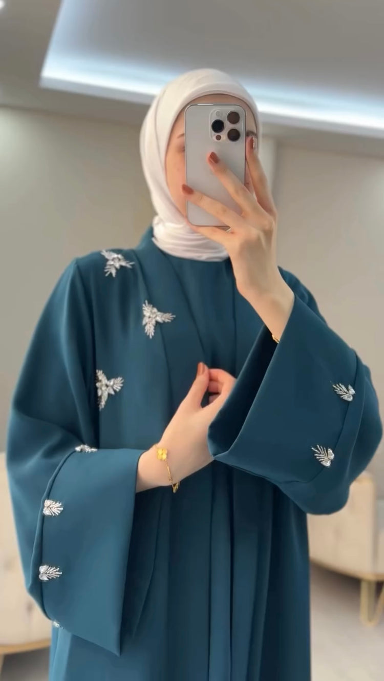 Embroidered Double Georgette Open Abaya Set with Inner Dress