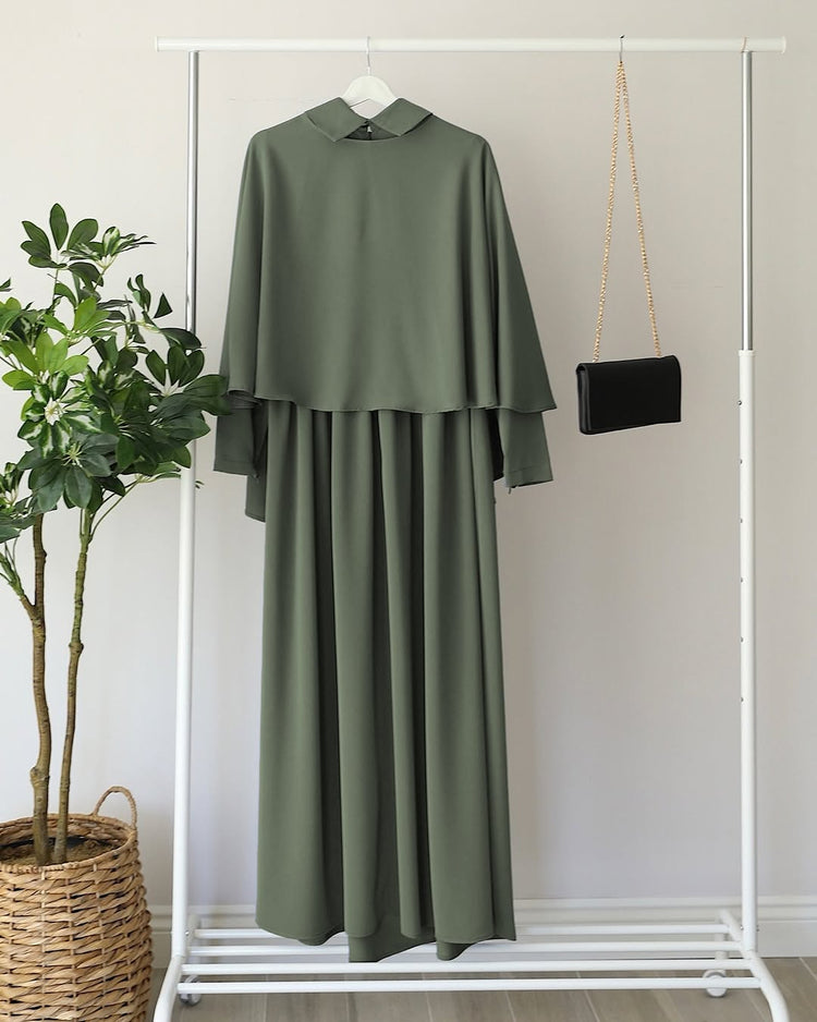 Elegant Double Georgette Maxi with Cape Overlay