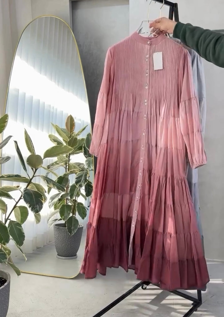 Elegant Cotton Lawn Pleated Tiered Maxi Dress