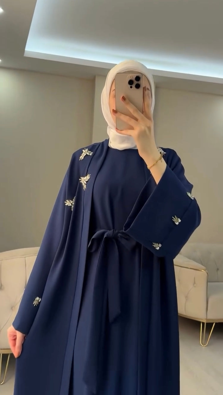 Embroidered Double Georgette Open Abaya Set with Inner Dress