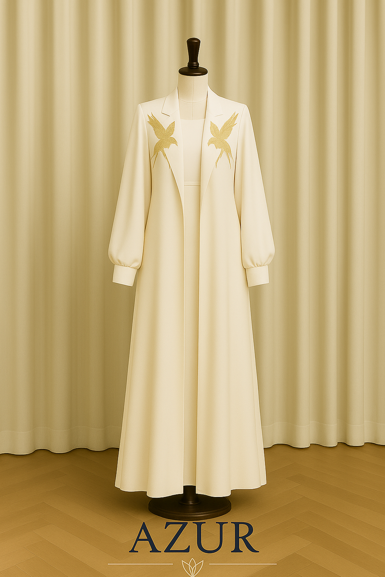 Bird Motif Gown Set – Double Georgette Elegance