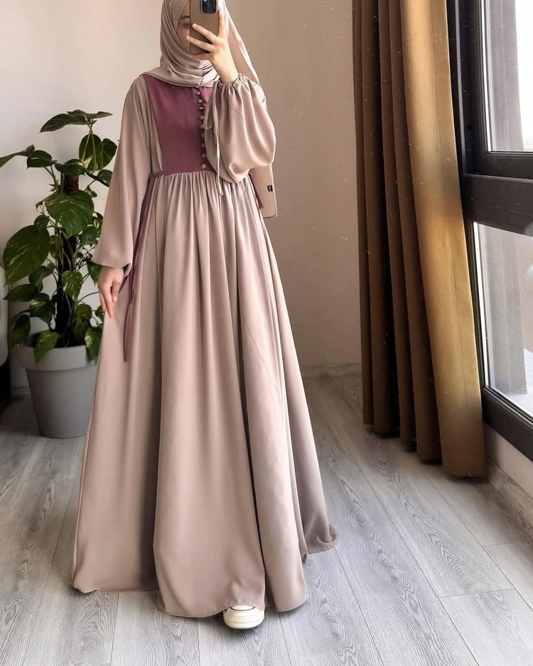 Two-Tone Modest Flowy Abaya Dress – Double Georgette
