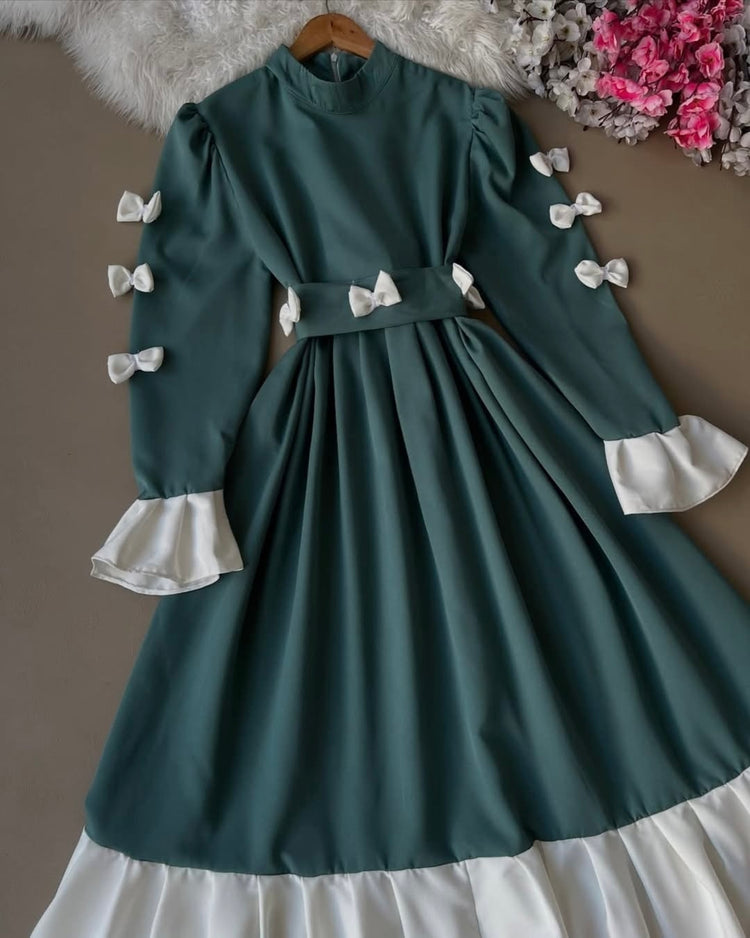 Maxi Dress with Bow Detail – Double Georgette