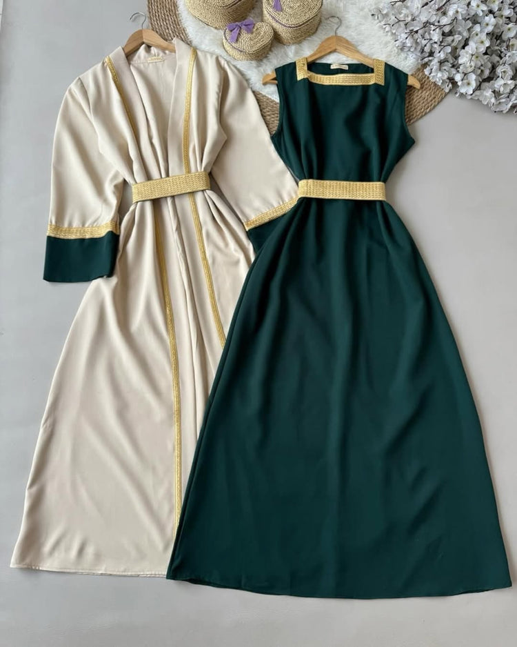 Elegant Double Georgette Gown Set with Matching Belt