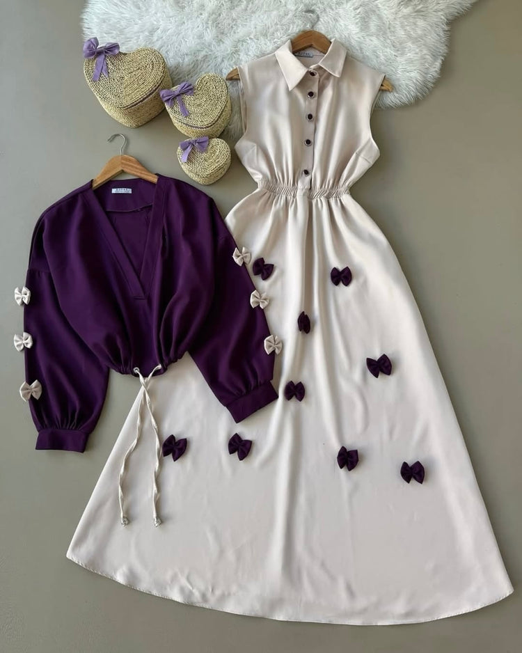 Bow Accent Double Georgette Two-Piece Set