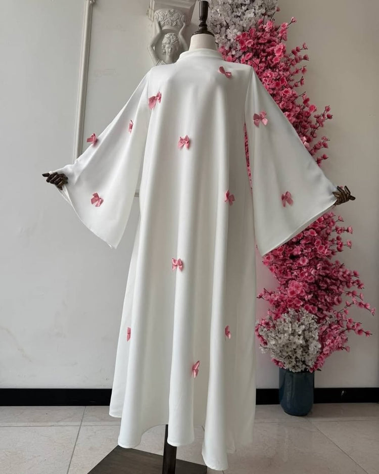 Embellished Double Georgette Abaya with 3D Satin Bows