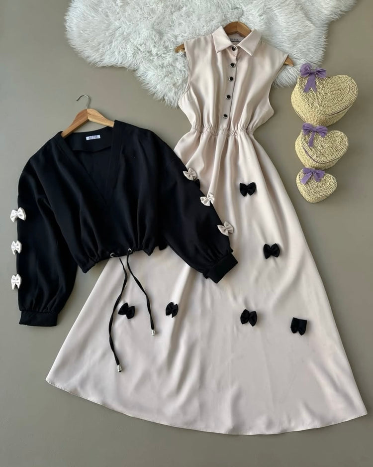 Bow Accent Double Georgette Two-Piece Set