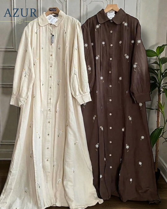 Embroidered Cotton Button-Down Maxi Dress