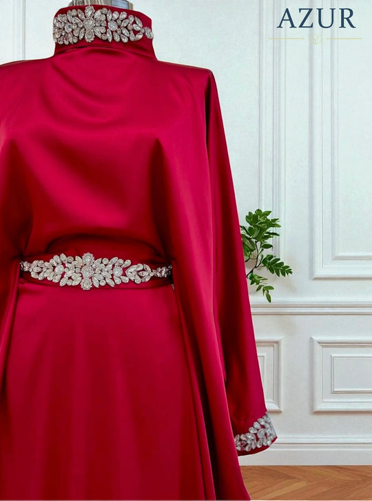 Silk Formal Abaya Gown with Elegant Detailing