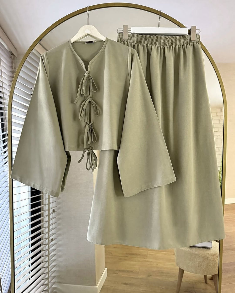 Tie-Front Cotton Co-Ord Set – Shirt & Skirt