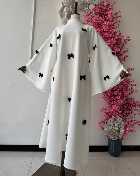 Embellished Double Georgette Abaya with 3D Satin Bows