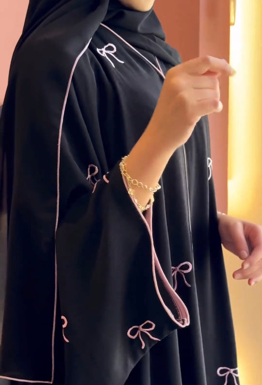 Bow Embellished Open Abaya