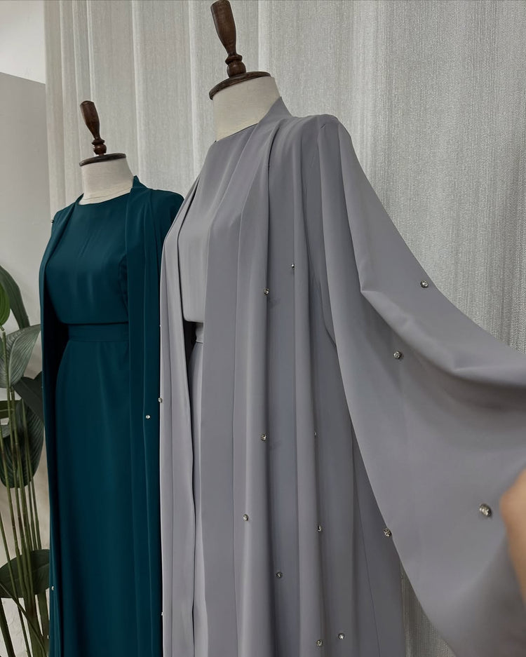 Premium Double Georgette Gown & Inner Set – Teal & Gray Elegance Collection