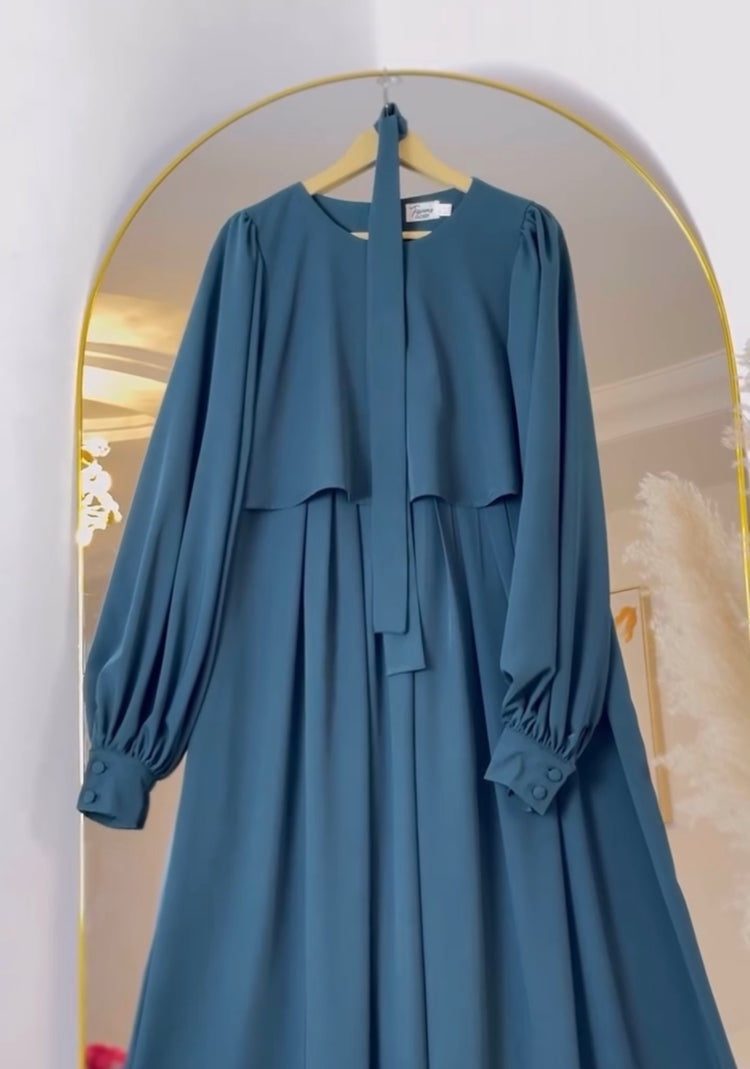 Flowy Double Georgette Dress with Draped Sleeves