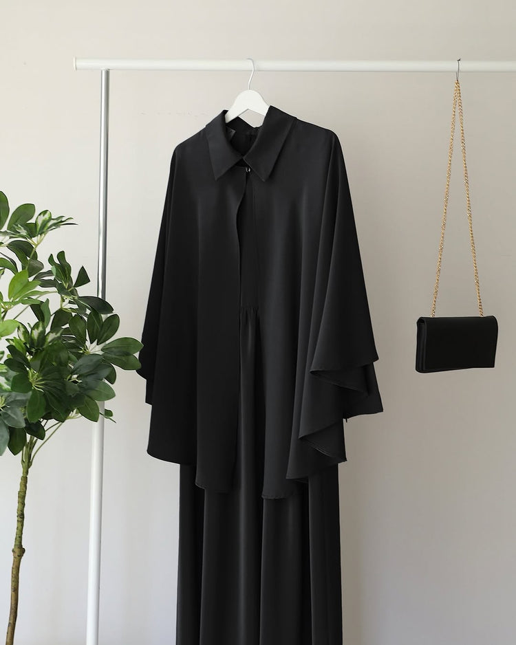 Elegant Double Georgette Maxi with Cape Overlay