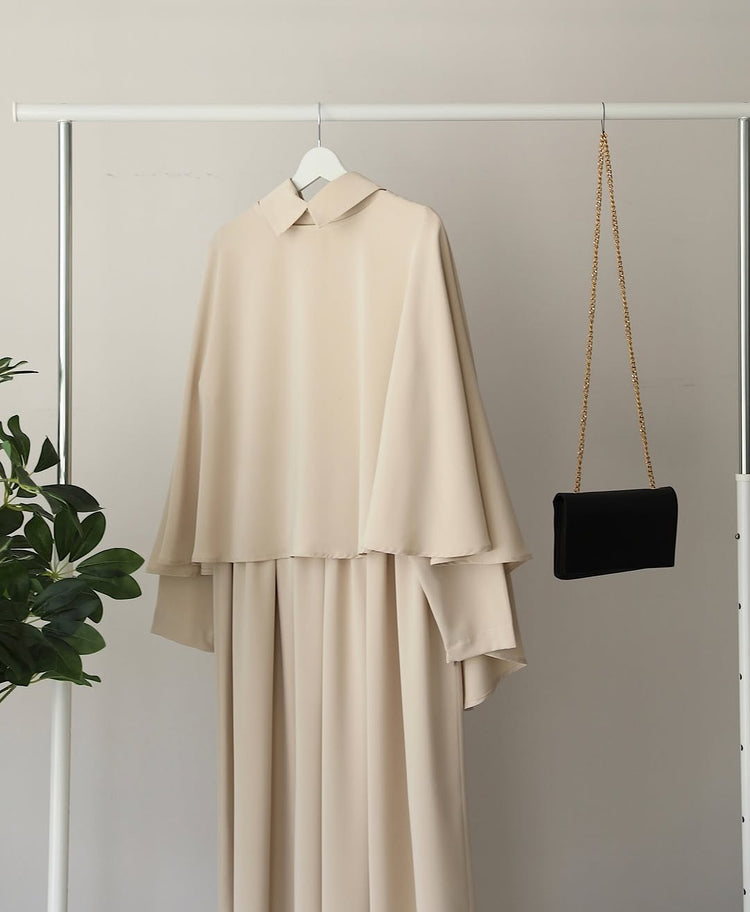 Elegant Double Georgette Maxi with Cape Overlay
