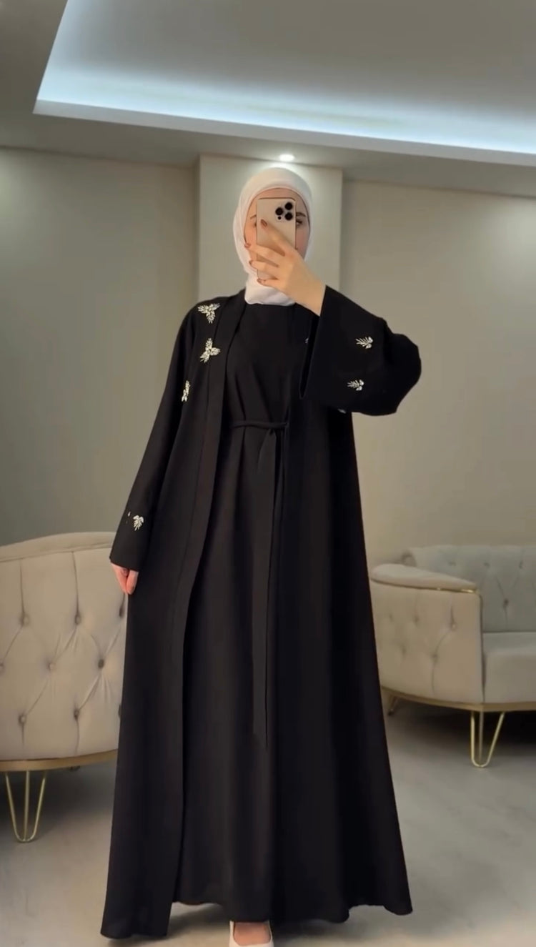 Embroidered Double Georgette Open Abaya Set with Inner Dress