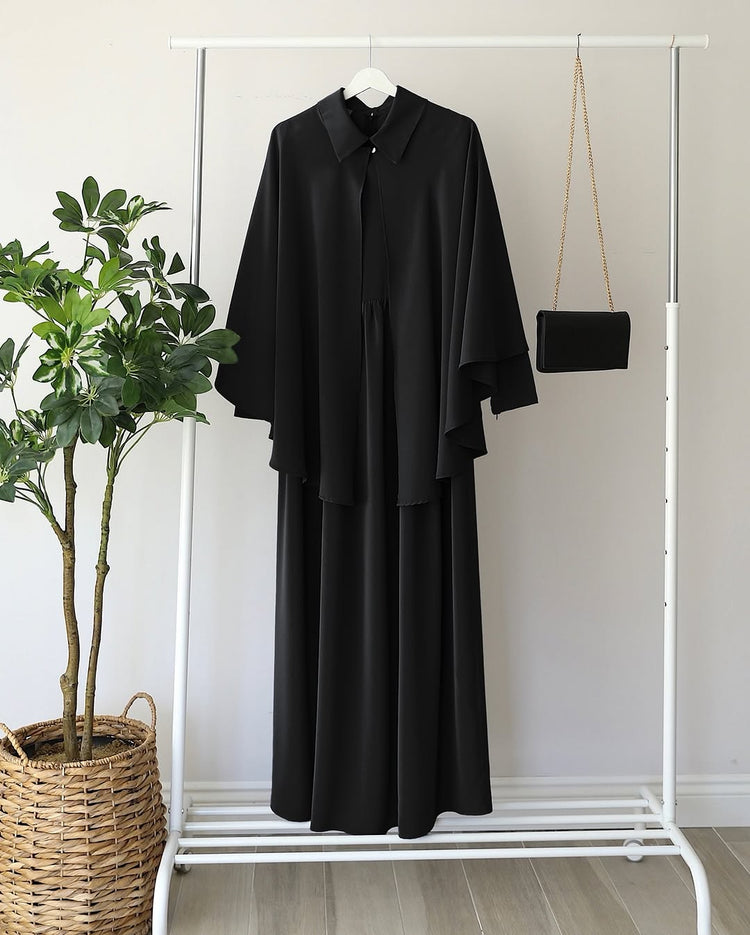 Elegant Double Georgette Maxi with Cape Overlay