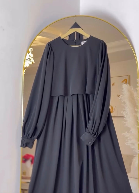 Flowy Double Georgette Dress with Draped Sleeves