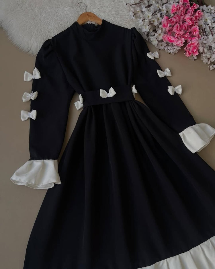Maxi Dress with Bow Detail – Double Georgette