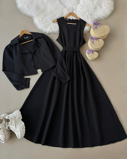 Elegant Two-Piece Dress with Cropped Blazer