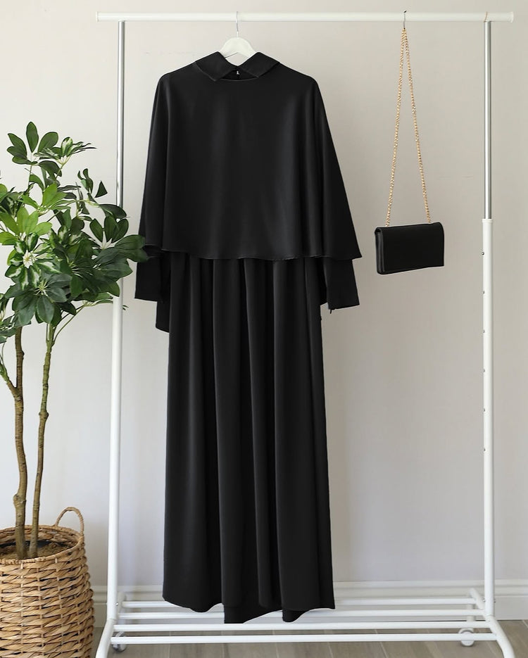 Elegant Double Georgette Maxi with Cape Overlay