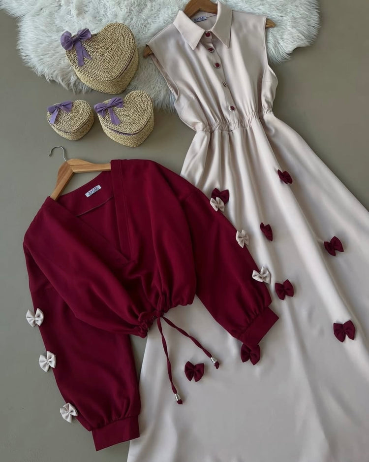 Bow Accent Double Georgette Two-Piece Set