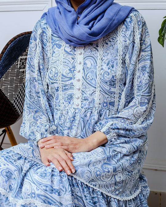 Blue Paisley Chiffon Maxi Dress