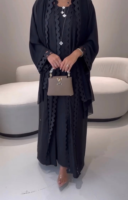 Black Lace Abaya Set – Double Georgette Inner & Gown