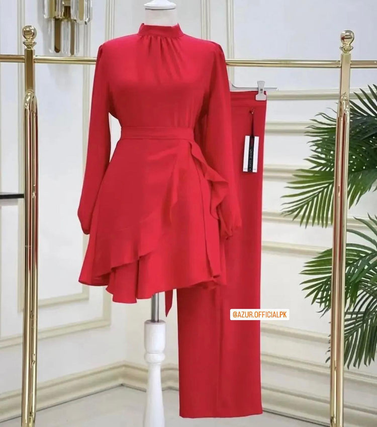 Asymmetrical Ruffle Peplum Set