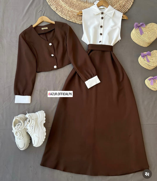 Double Georgette Trio Set – Shirt, Skirt & Jacket