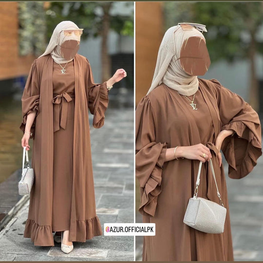 Ruffle Sleeve Double Georgette Gown Set