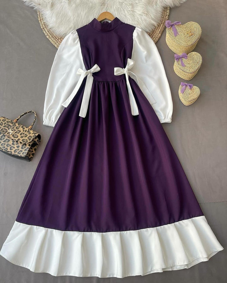 Elegant Contrast Bow Dress