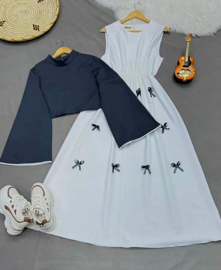Elegant Double Georgette Bow Dress Set