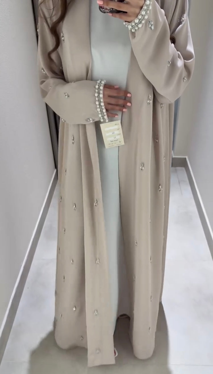 Pearl-Embellished Double Georgette Abaya Set