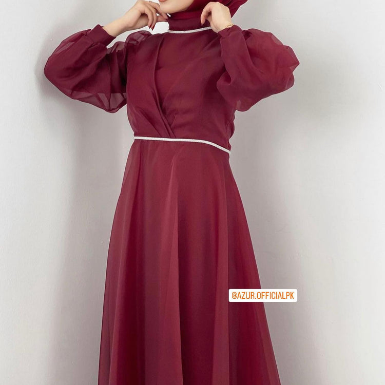 Organza Maxi Dress with Waist Belt