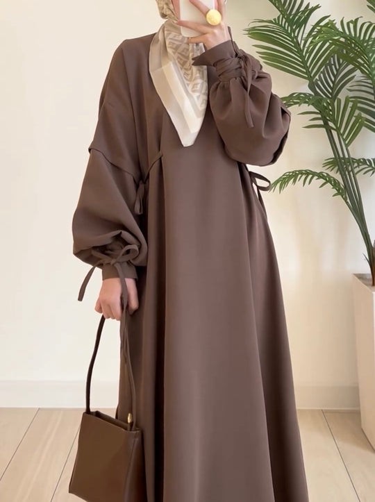 Elegant Double Georgette Abaya with Tie-Sleeve Detailing