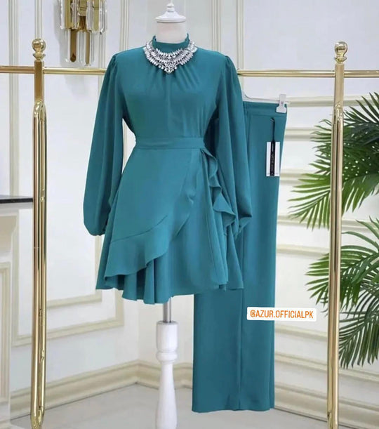 Asymmetrical Ruffle Peplum Set