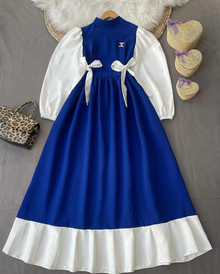 Elegant Contrast Bow Dress