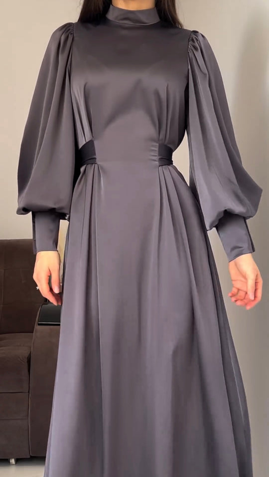 Elegant Silk Puff Sleeve Dress