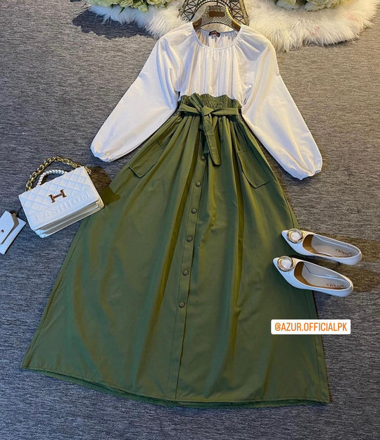 Button-Down Skirt & Puff Sleeve Shirt Set