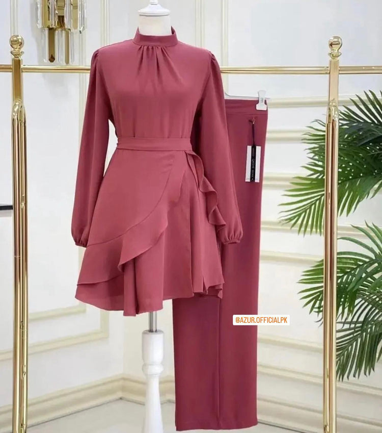 Asymmetrical Ruffle Peplum Set
