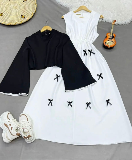Elegant Double Georgette Bow Dress Set