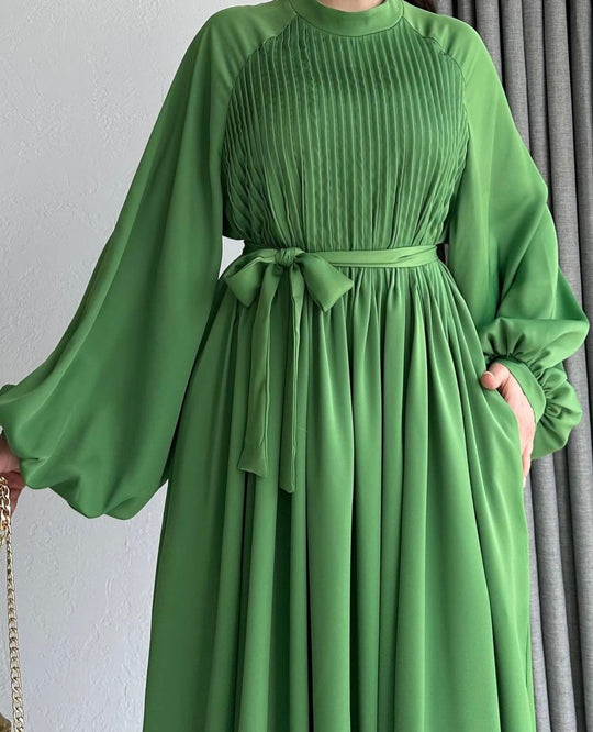 Pleated Waist Tie Maxi Abaya