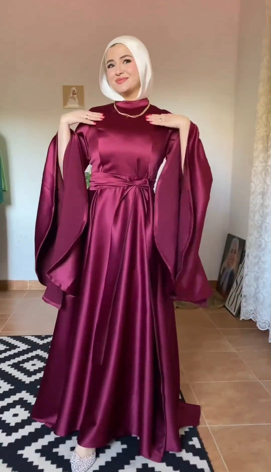 Elegant Wine Silk Dress