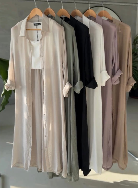 Effortless Linen Ensemble – Shirt, Trousers & Gown