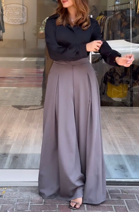 Elegant Double Georgette Shirt and Wide-Leg Pants Set